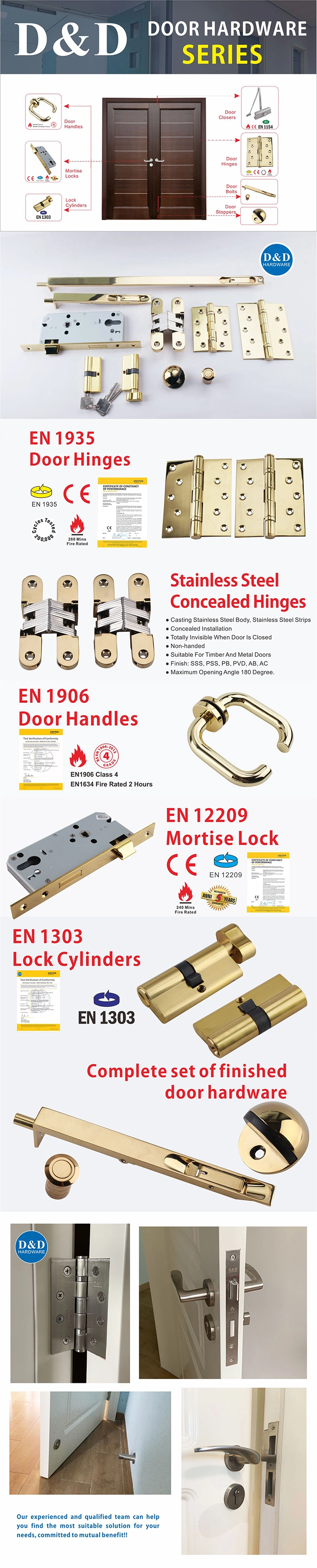 Stainless Steel 304 Pb Fire Rated Door Furniture Building Hardware Construction Door Ironmongery Lock Hinge Hardware Interior Commercial Door Accessories