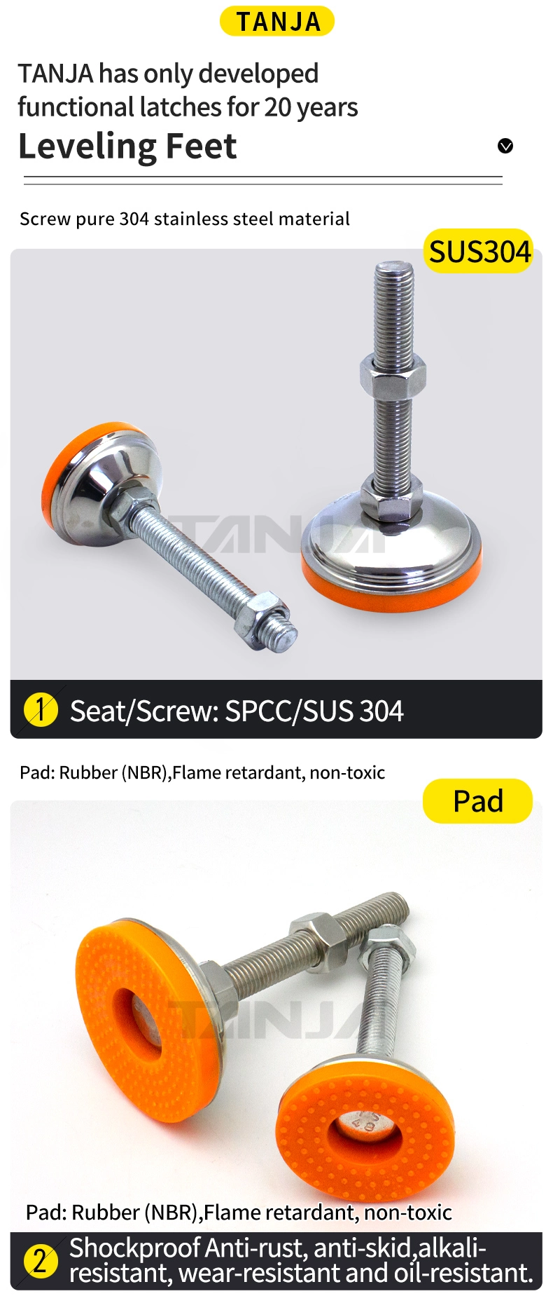 Fixed Adjustable Leveling Foot for Furniture Conveyor Equipment Machine Steel Table Rubber Feet for Industrial