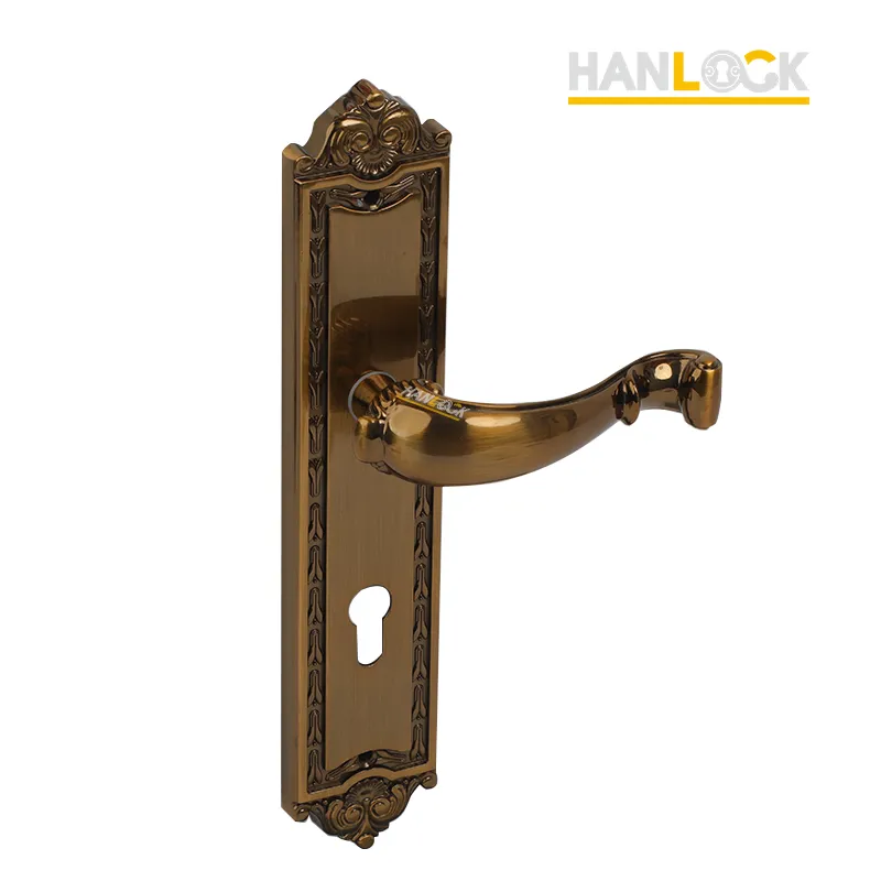 Maçanetas decorativas decorativas para construção de casas de campo douradas com placa